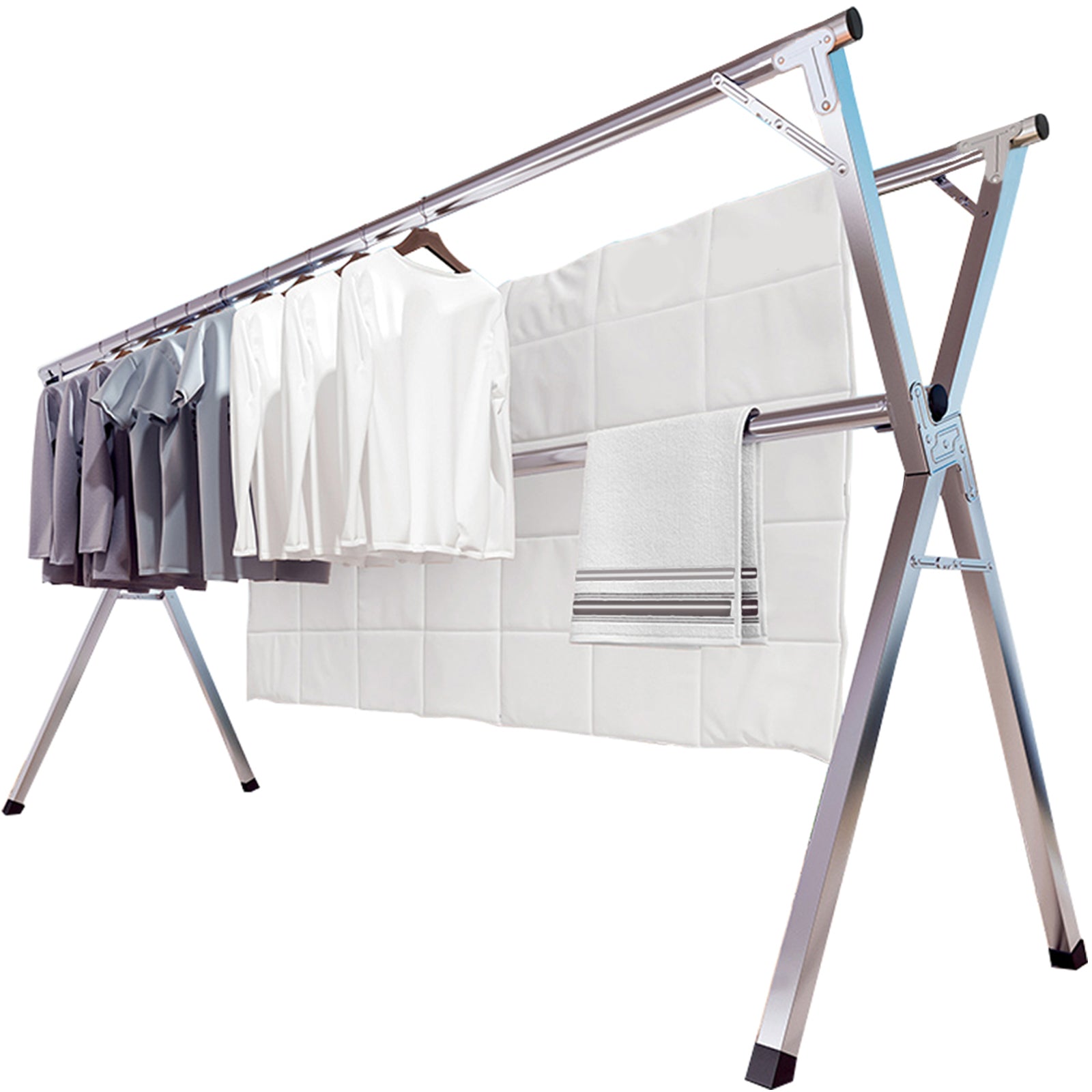 JAUREE 95 Inches Clothes Drying Rack, Drying Rack Clothing Folding Indoor Outdoor, Heavy Duty Stainless Steel Laundry Rack, Foldable Portable Large Clothes Rack Garment Rack with 20 Windproof Hooks