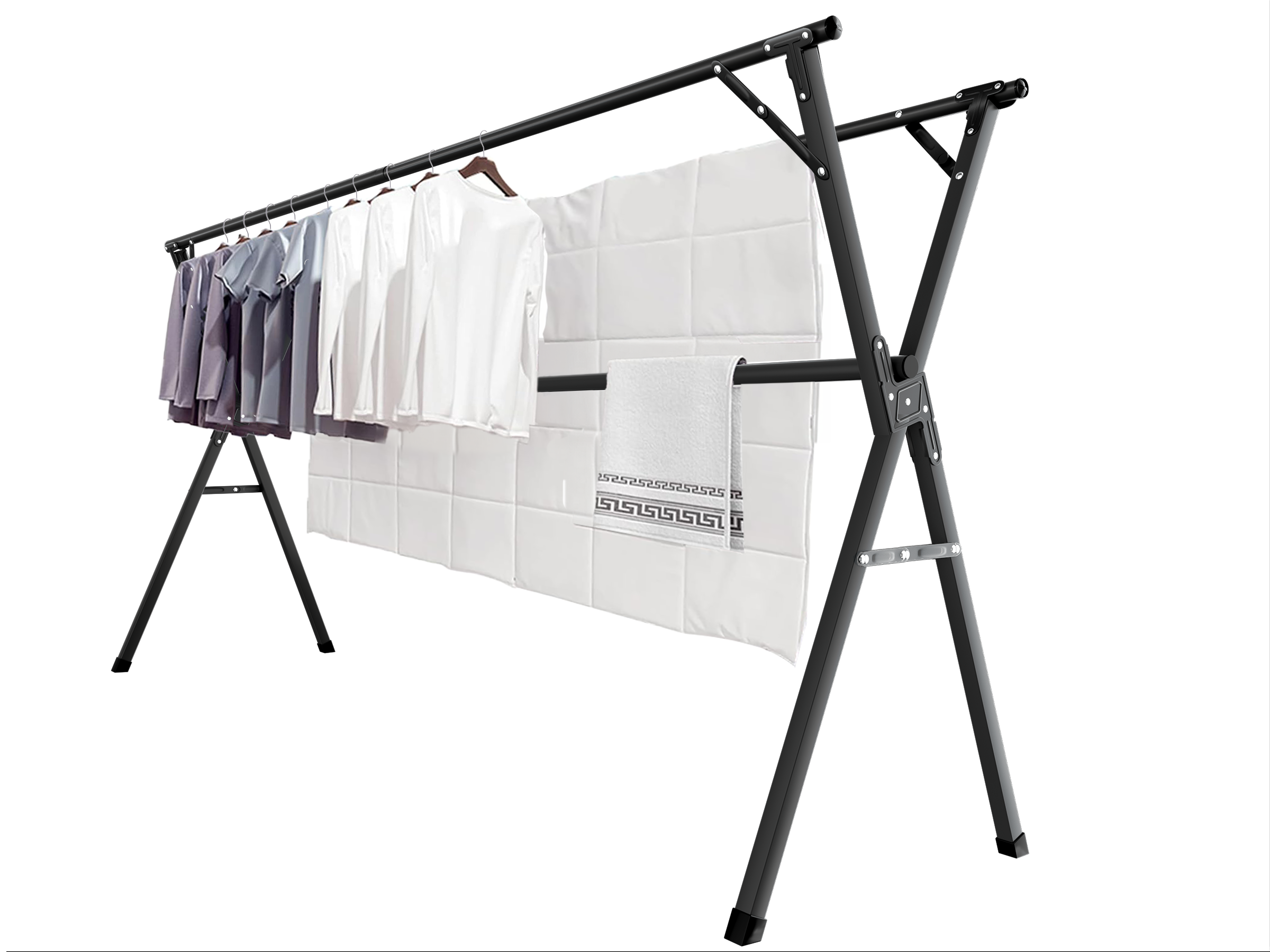 JAUREE 95 Inches Clothes Drying Rack, Drying Rack Clothing Folding Indoor Outdoor, Heavy Duty Stainless Steel Laundry Drying Rack, Foldable Portable Clothes Rack Garment Rack with 20 Hooks Black